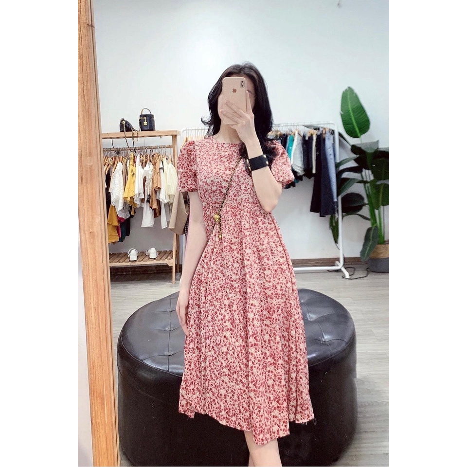 Váy bầu. Đầm bầu hoa nhí. Đầm babydoll chất vải lụa tằm họa tiết hoa nhí xinh xắn mặc đi làm đi chơi thoải mái.