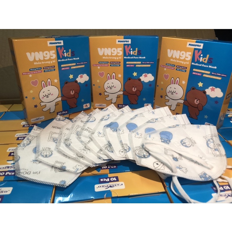 Combo 10hộp Khẩu trang VN95 kids trẻ em giá sỉ chính hãng Famapro