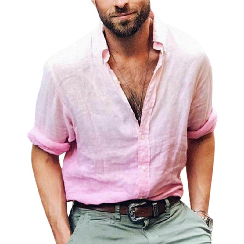 Áo Sơ Mi Vải Lanh Dài Tay Cổ Chữ V Dáng Rộng Thời Trang Mùa Hè Cho Nam Cỡ M-3XL