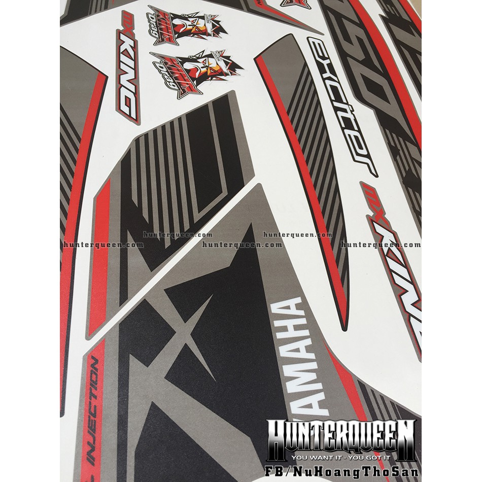 Tem Exciter 150. Tem rời MX King chỉ đỏ, NHÁM, dán xe xám mặt nạ đen. Xe màu khác vui lòng inbox