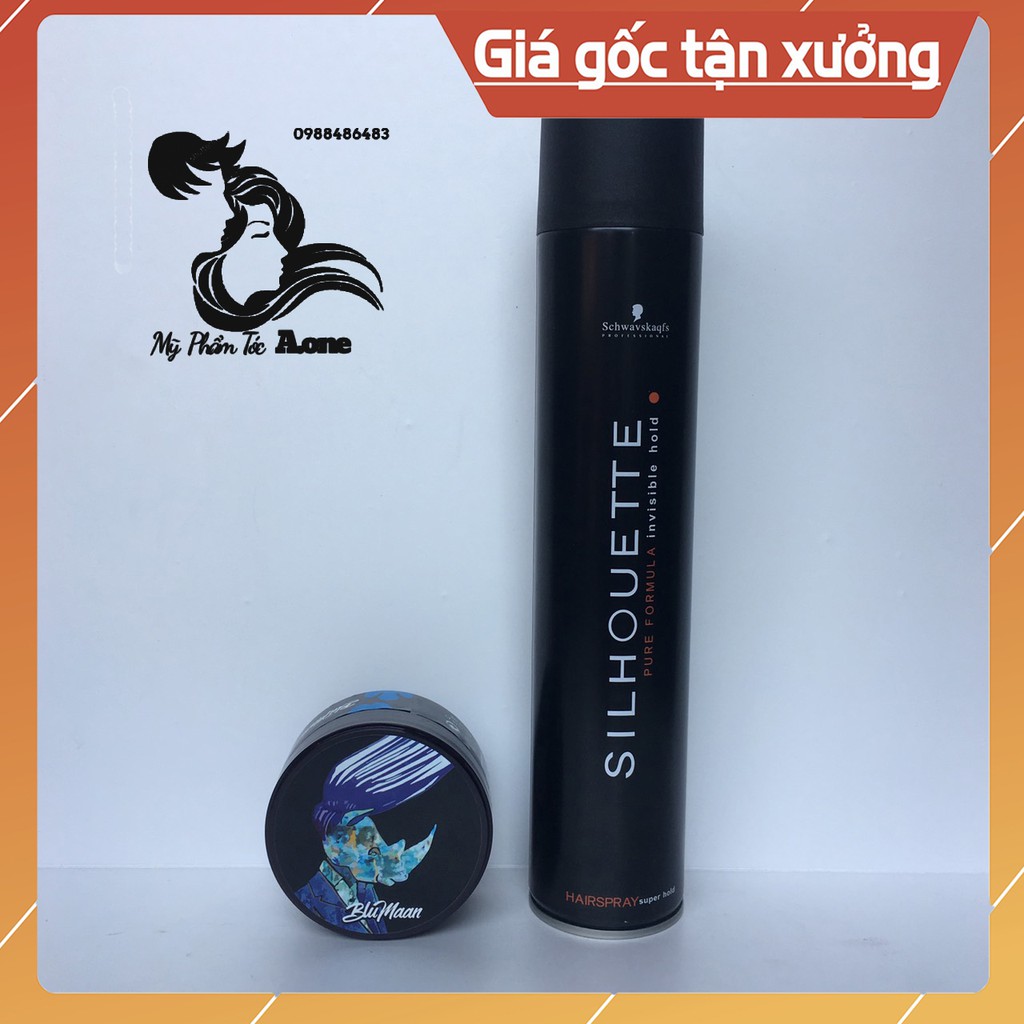 COMBO Gôm Xịt Tóc Silhouette 400ML + Sáp Vuốt Tóc Nam BluMaan Styling Meraki (Bản Tê Giác Xanh ) + Lược