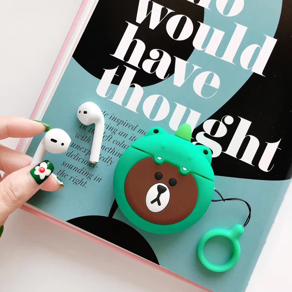 Stocks❤Dino Brown Bear 3D Apple Airpods 1/2Genereation Earphone Charger protector silicone case Hostel