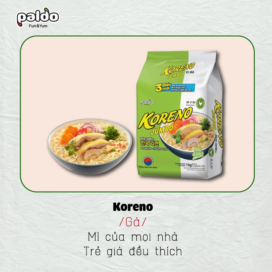 Mỳ cay Hàn Quốc Koreno bịch 1kg (10 gói mì) vị bò cay/ kim chi/ gà/ tôm - Mỳ cay Koreno JUMBO ENH001