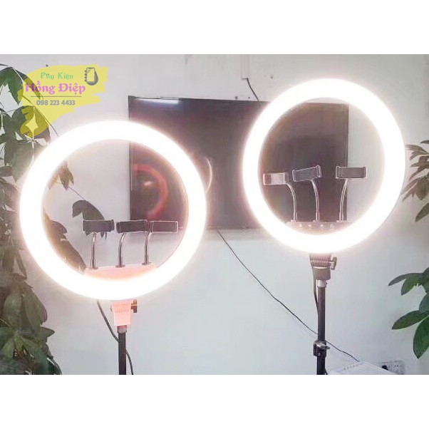 Bộ Đèn Led Livestream 45 Cm Tích Hợp Cổng Sạc Và 3 Giá Đỡ Điện Thoại (Đã Bao Gồm Cả Chân Đèn 2,1m)