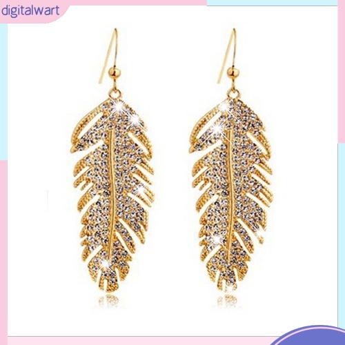 Đôi khuyên tai hợp kim hình lông vũ đính đá phong cách retro cá tính sang trọng dành cho nữ