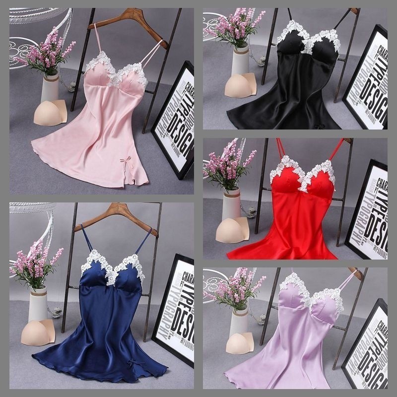 FREESHIP ĐƠN 99K_ Váy ngủ vải lụa quyến rũ có mút ngực cho nữ