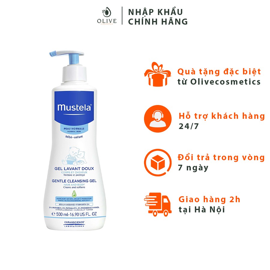 [HÀNG CHÍNH HÃNG] Sữa Tắm Gội Cho Trẻ Sơ Sinh & Em Bé Da Thường Mustela 500ml