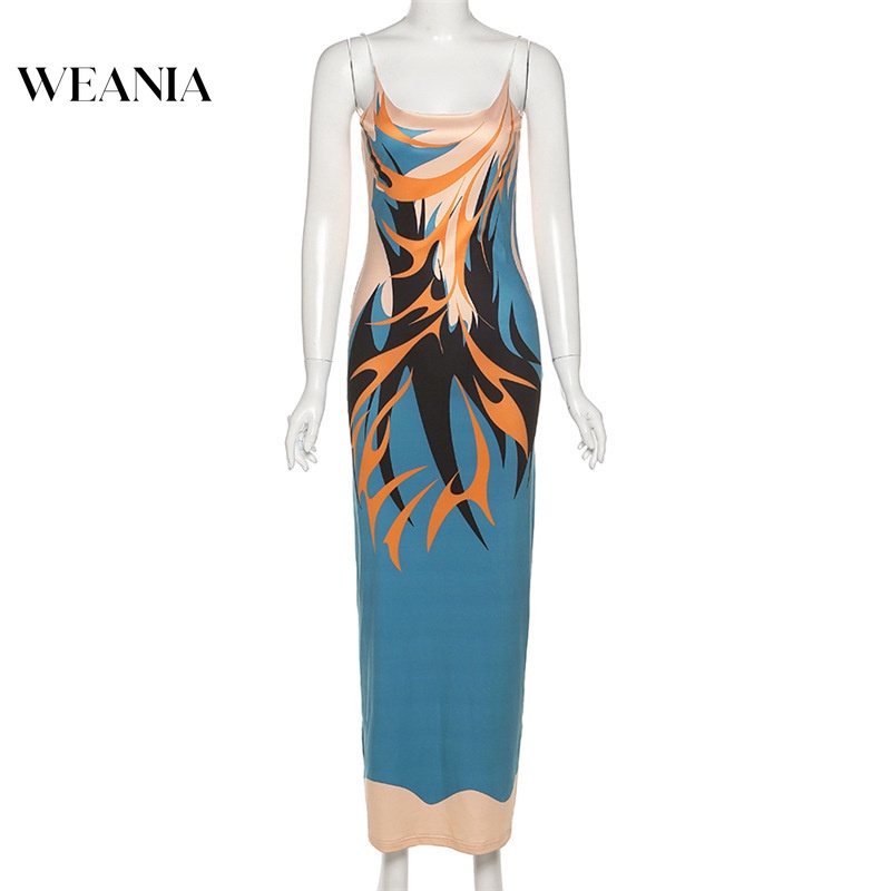 Đầm Maxi Hở Lưng Khoét Sâu In Họa Tiết Quyến Rũ Cho Nữ