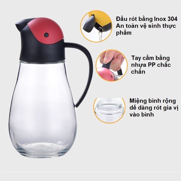 Bình rót dầu lock&Lock bằng thủy tinh với nắp mở tự động, thể tích 550ml