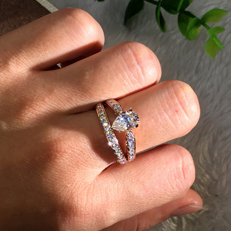 Aifei Jewellery Women Ring Mosaic Diamond 925 Sterling Silver 18K Rose Gold Plating R598