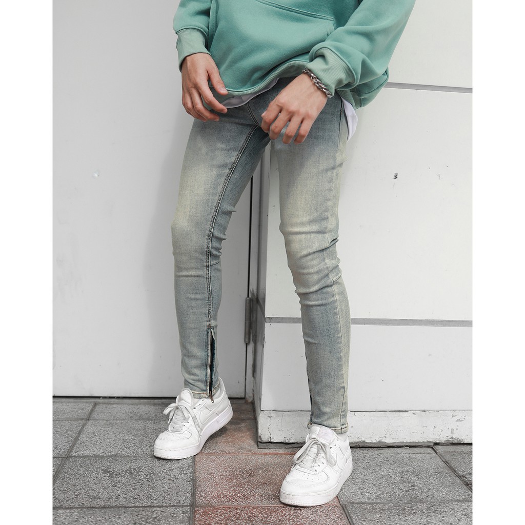 Quần Skinny Jeans Nam-Màu Xanh-Chất Liệu Cotton Co Giãn-Ống Đứng Dáng-Có Khóa Zip Dưới Ống Chân | BigBuy360 - bigbuy360.vn