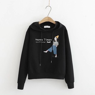 Áo Khoác Nỉ Nữ Hoodies Chui Đầu In Hình Cô Gái Cá Tính, Phối Nón Dây Kéo-TN