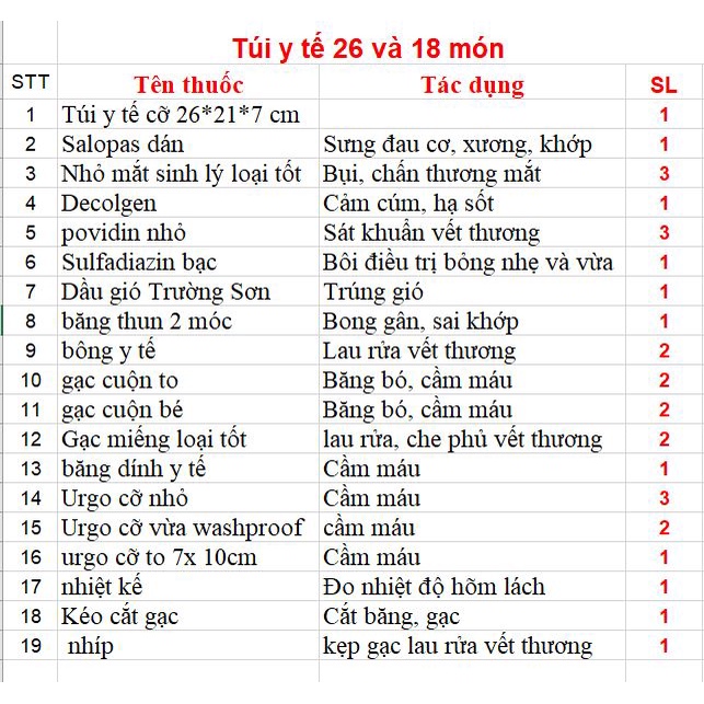 Túi y tế cho gia đình cỡ 26 cm và 18 cơ số vật tư