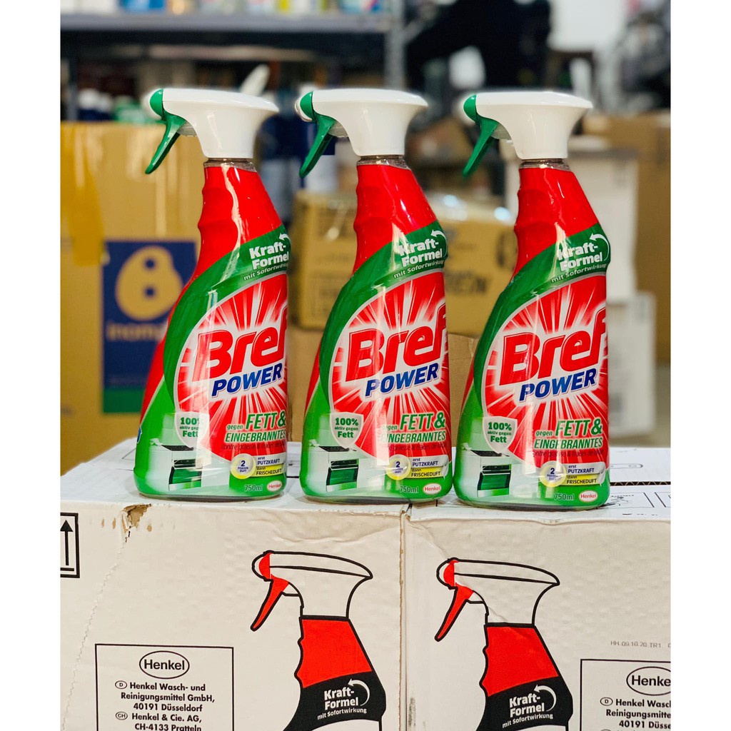 Chai xịt tẩy rửa vết bẩn dầu mỡ nhà bếp Bref power750ml [Hàng Đức chính hãng]