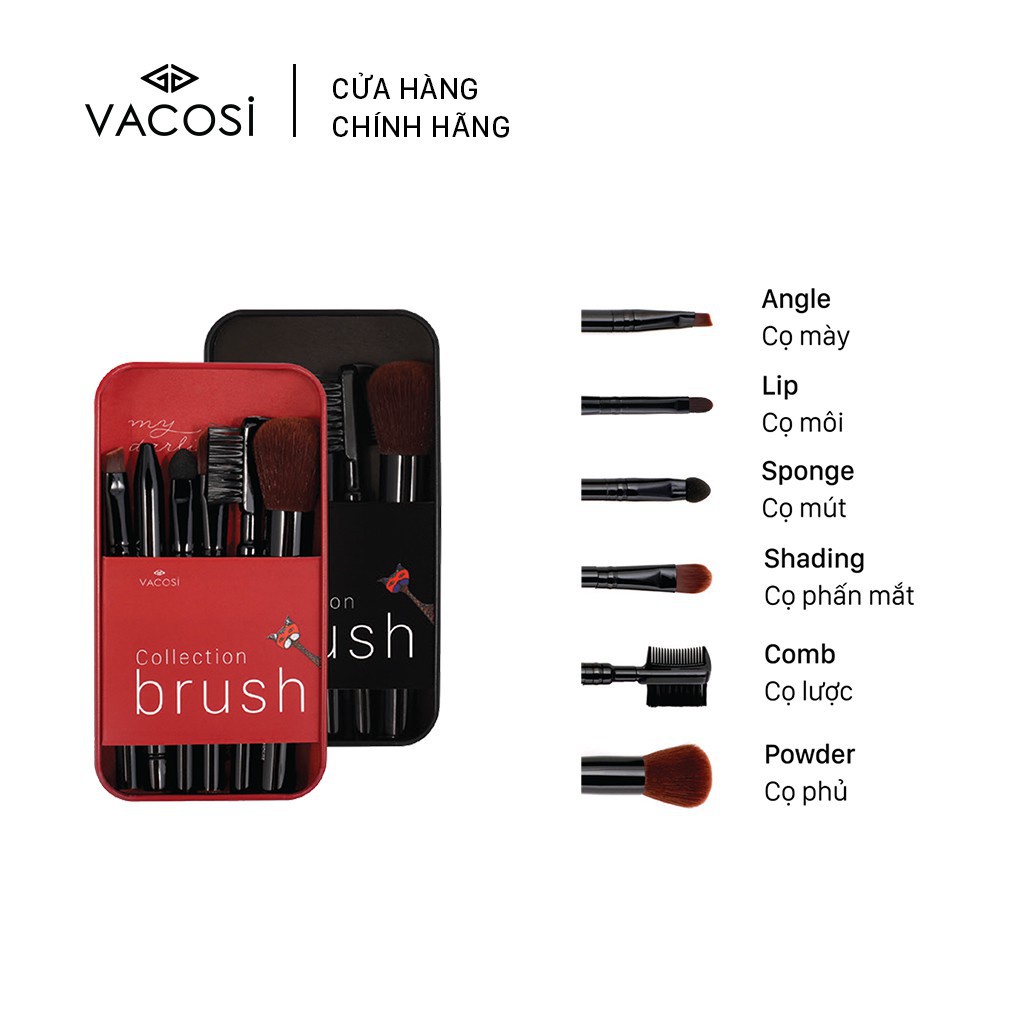 [CHÍNH HÃNG] Bộ cọ du lịch Vacosi My Darling Travel Brush Set 6 Cây - BC23