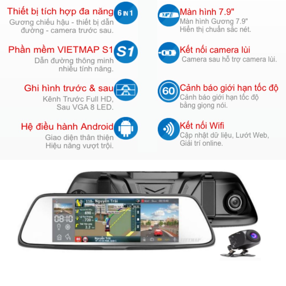 [Miễn Phí Lắp Đặt] Camera hành trình Vietmap G79  + Kèm thẻ nhớ 64Gb