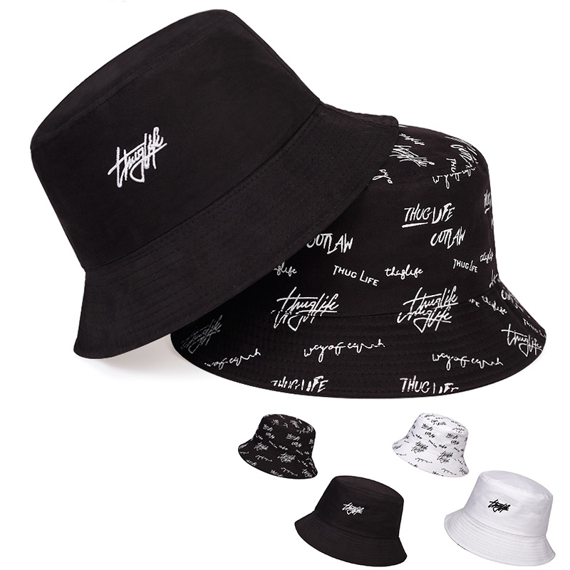 Mũ bucket chất liệu cotton thêu họa tiết thời trang mùa hè năng động cho nam và nữ