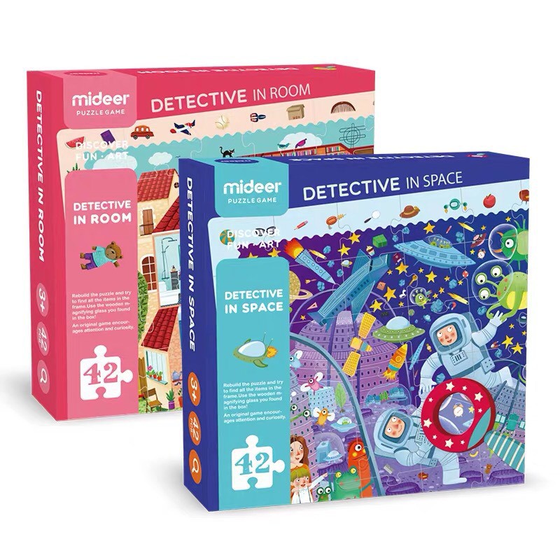 Bộ đồ chơi  xếp hình 42 miếng Tập làm thám tử Mideer Detective in room - Detective in Space - tặng kèm kính lúp