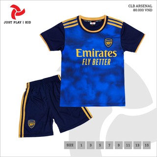 Quần áo bóng đá trẻ em, đồ đá banh trẻ em CLB Arsenal Xanh đen Vải thun lạnh cao cấp