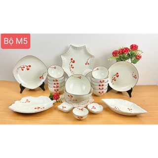 Combo bộ bát đĩa men kem sứ Bát Tràng.
