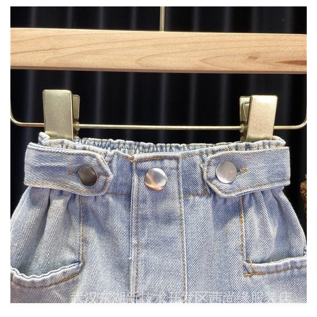 Set Áo Thun Ngắn Tay + Quần Short Denim Phong Cách Hàn Quốc Dễ Thương Cho Bé Gái 1-4 Tuổi