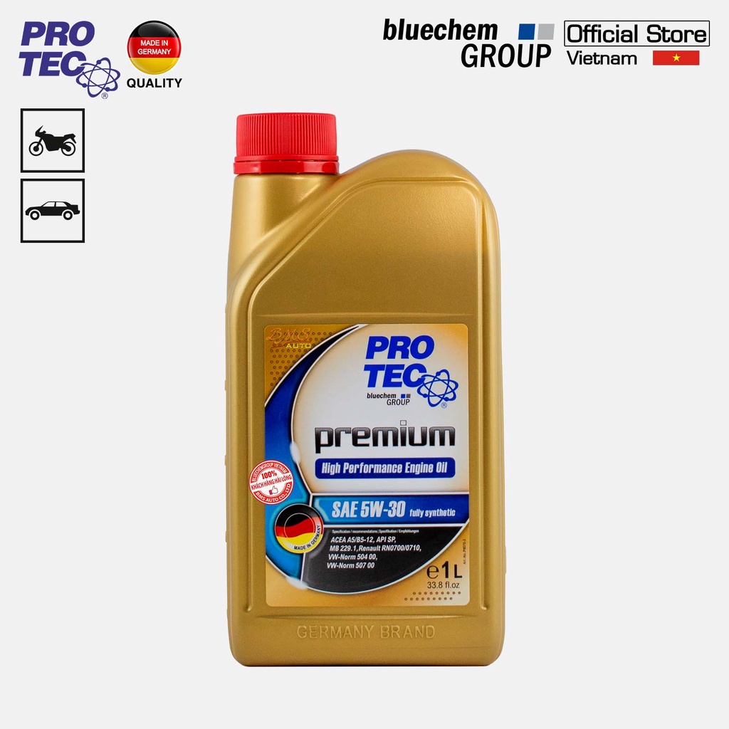 Dầu nhớt bluechem PRO-TEC Premium 5W-30 Tổng hợp toàn phần cao cấp (fully-synthetic) API SP, ACEA A5/B5-12