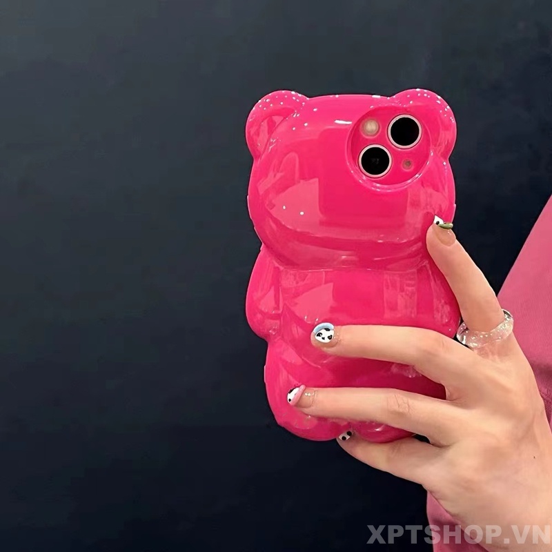 Ốp Điện Thoại Silicone Mềm Chống Sốc Màu Trơn Hình Gấu 3D Cho iPhone13Pro 12Pro MAX 11Pro MAX MAX XR