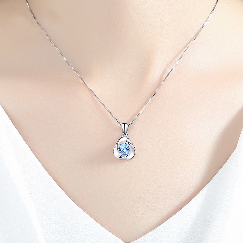 Vòng cổ bạc S925 mặt trái tim đại dương thời trang đơn giản cho nữ