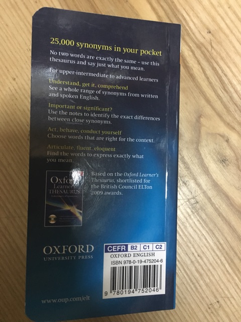 Từ điển Oxford bỏ túi: Từ điển đồng nghĩa - Trái nghĩa bìa mềm. Nhập khẩu: Anh - Anh