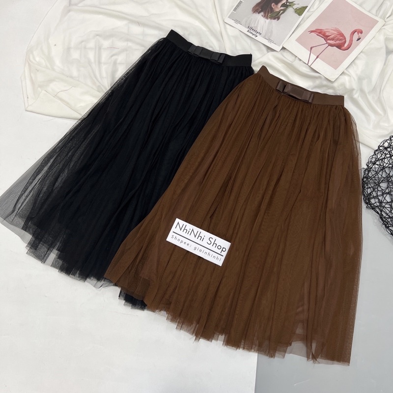 Chân váy maxi lưới xoè nơ hàng đẹp, Chân váy dáng dài chun cạp cao CV6803 - NhiNhi Shop