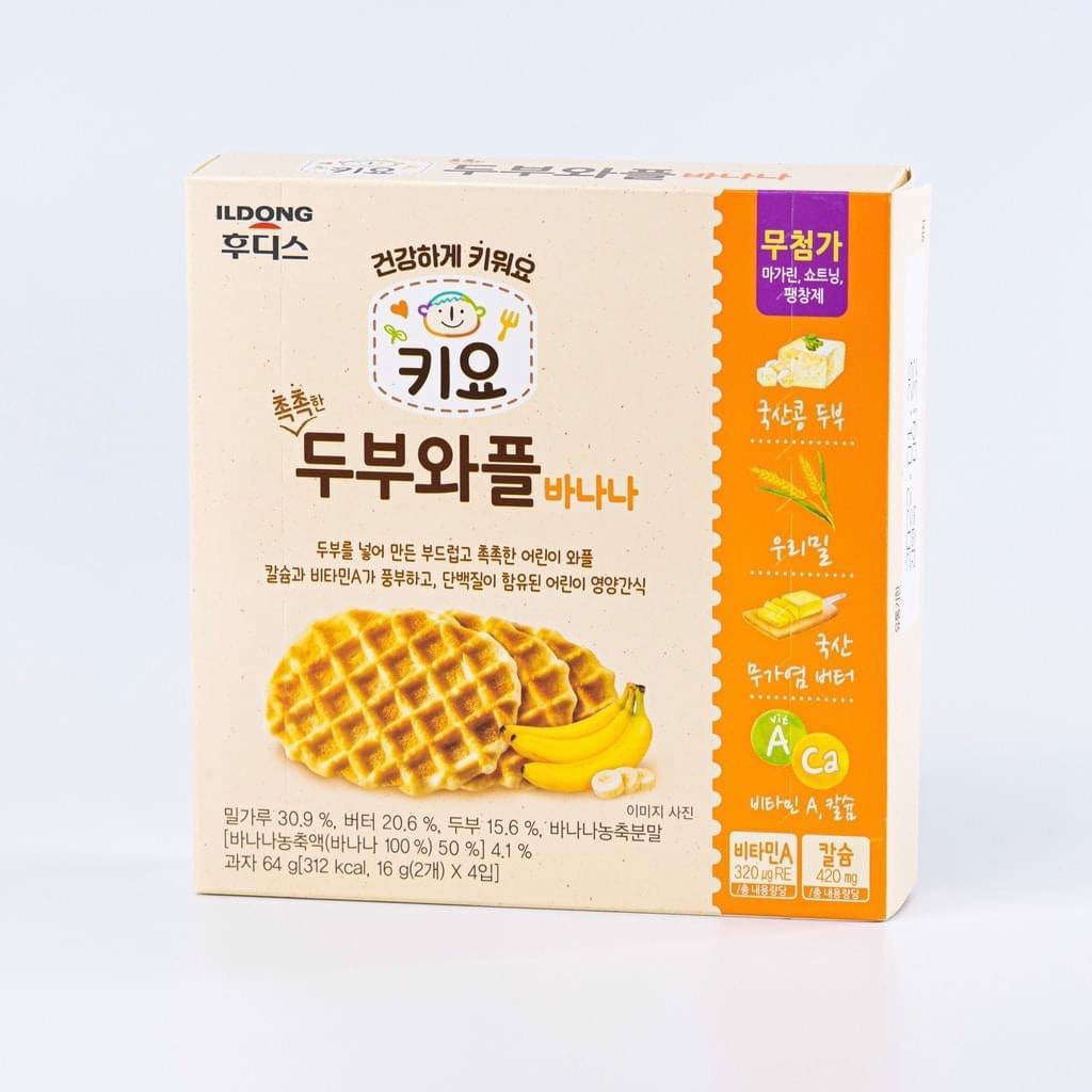 Bánh Quế Waffle Đậu Hũ Non Ildong Hàn Quốc Bánh Ăn Dặm Cho Bé 7 Tháng Tuổi Vị Chuối Khoai Tây