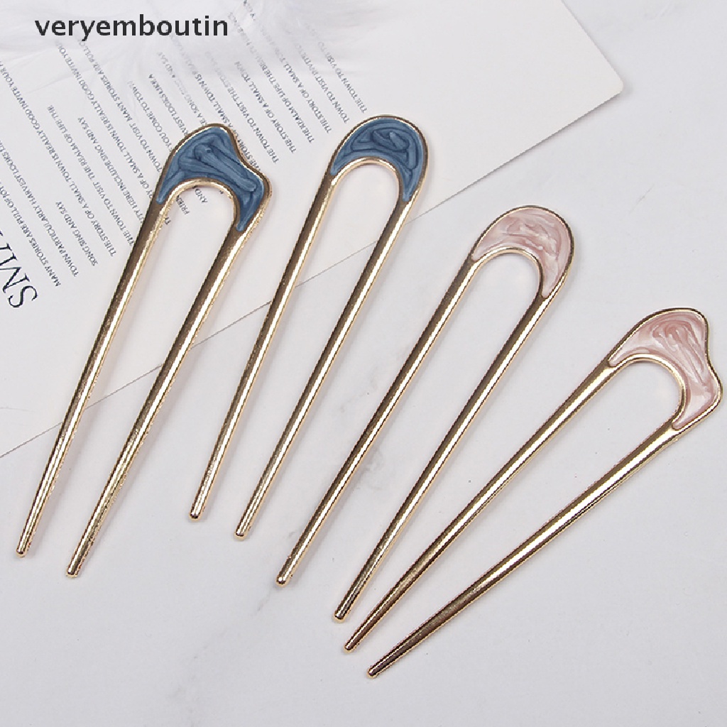 【in】 Metal U Shape Hair Stick Women Elegant Shell Enamel Hairpin Female Headwear New .