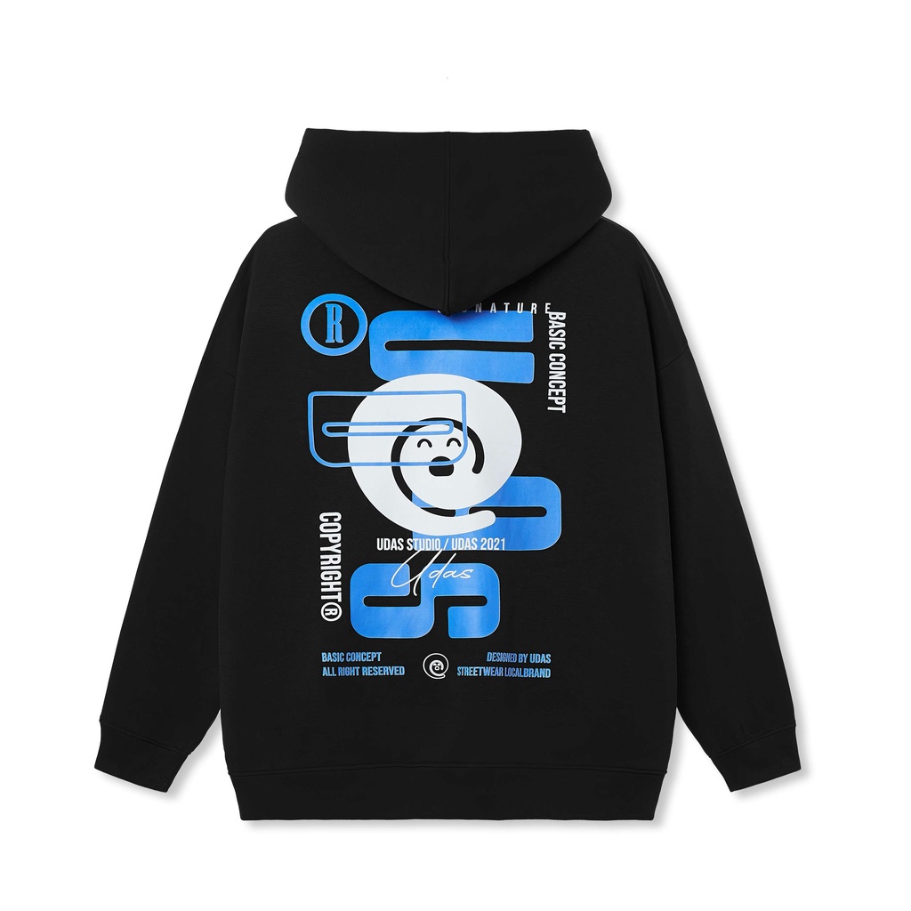 Áo khoác hoodie nỉ UDAS 100% cotton unisex dành cho nam và nữ có mũ form rộng - Đen | BigBuy360 - bigbuy360.vn
