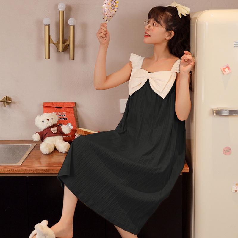 Váy ngủ nữ ngắn tay mùa hè, váy 2 dây cánh tiên vải cotton thông hơi thoáng mát, phong cách ngọt ngào, tiểu thư mã VG