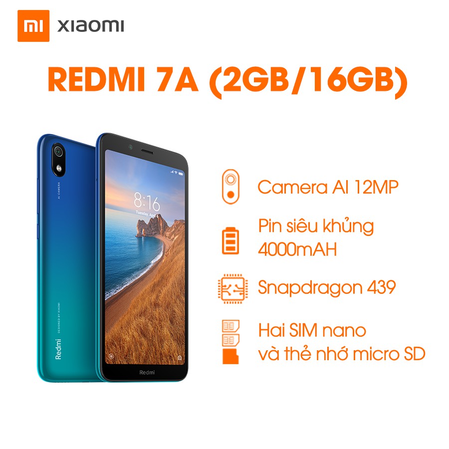 Điện Thoại Xiaomi Redmi 7A 2GB/16GB - Hàng Chính Hãng - Bảo hành 18 Tháng | WebRaoVat - webraovat.net.vn
