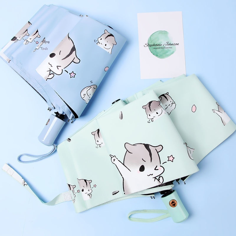 VÔ dù che nắng dễ thương gấp hoàn toàn tự động nữ sinh phiên bản Hàn Quốc mưa công dụng kép chống tia cực tím