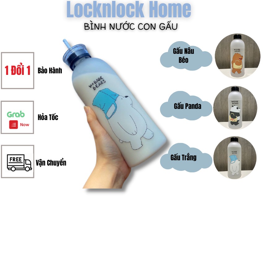 [MUA 1 ĐƯỢC 7]  Bình Đựng Nước Cute Hàn Quốc Hình Gấu Bear 1000ml   Nhựa Cao Cấp Kèm Phụ Kiện 7 Món LOCKNLOCKHOME