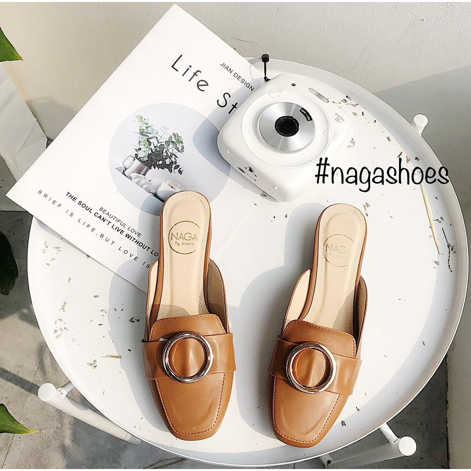 [FORM BÉ- CHỌN LÊN 1 SIZE] DÉP SỤC NAGASHOES MŨI VUÔNG KHÓA TRÒN 2CM NAD52