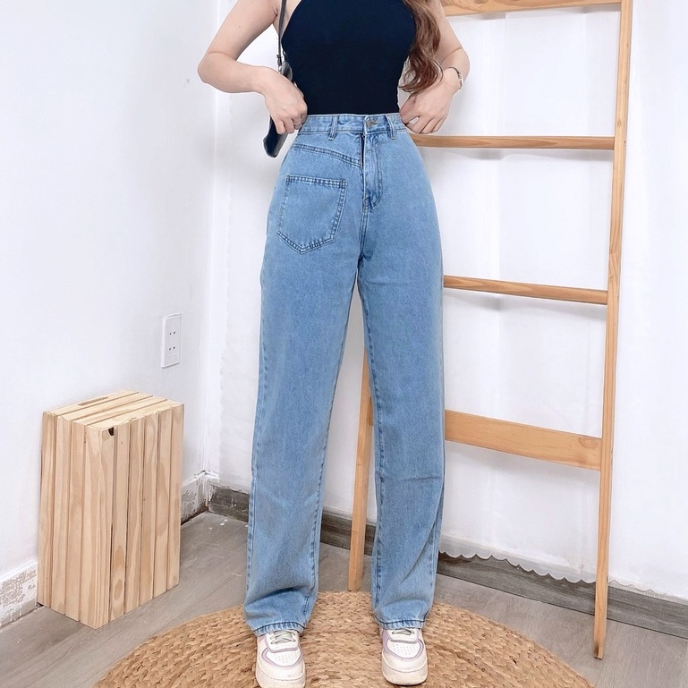 Quần baggy ống rộng Kpboutique màu xanh nhạt quần jean ống rộng chất jean mềm mịn mặc rất thoả mái dáng quần chuẩn fom