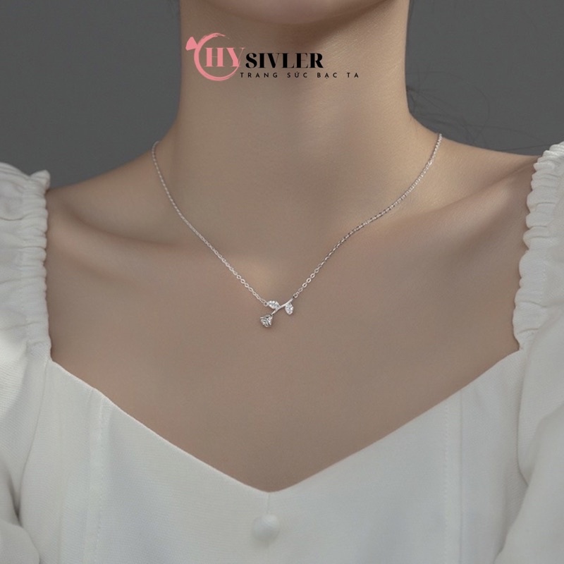 Dây chuyền bạc ta hoa hồng cành hồng nữ tính sang chảnh hoa hồng đúc đặc dây chuyền nữ bạc thật giá rẻ