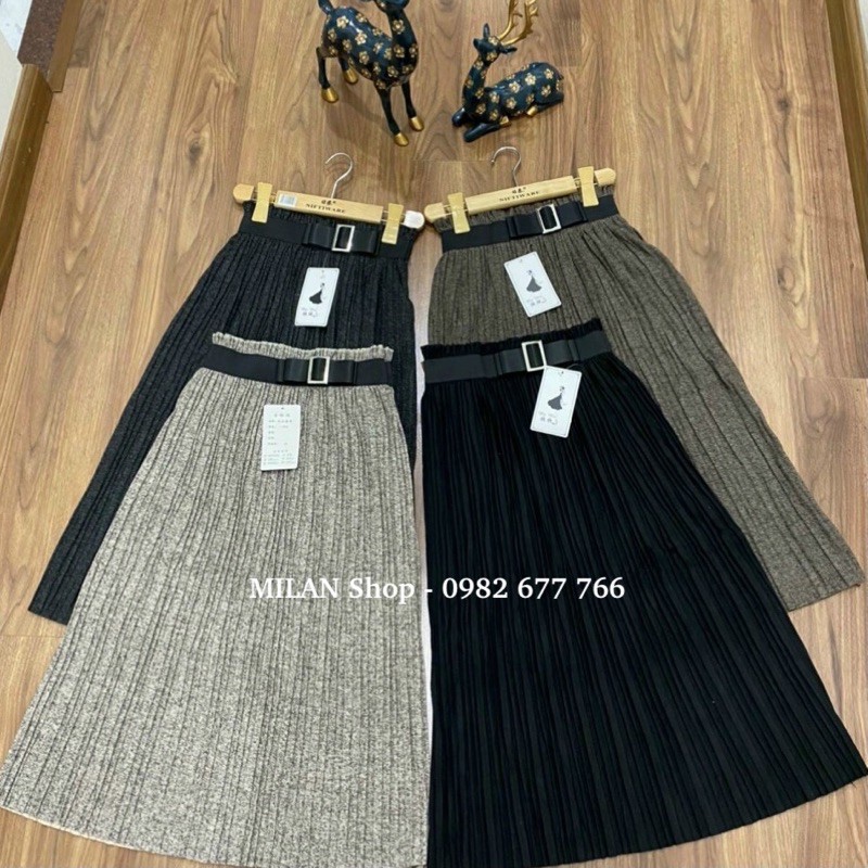 Chân váy dạ dài qua gối dập ly nhỏ nhũ và trơn ko nhũ