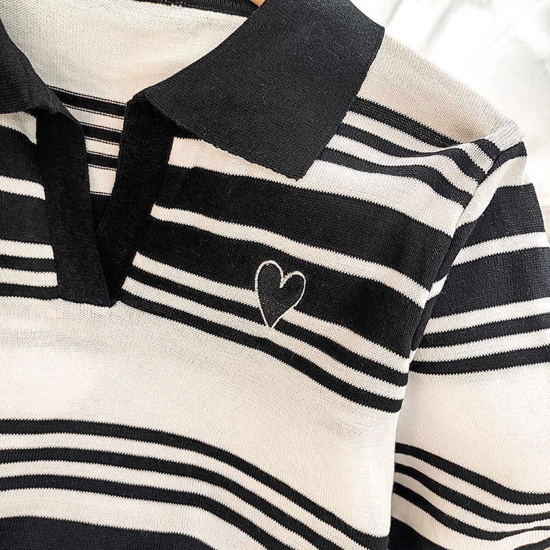 Áo polo Ngắn Tay Vải Mỏng Họa Tiết Kẻ Sọc Thời Trang Mùa Hè Cho Nữ