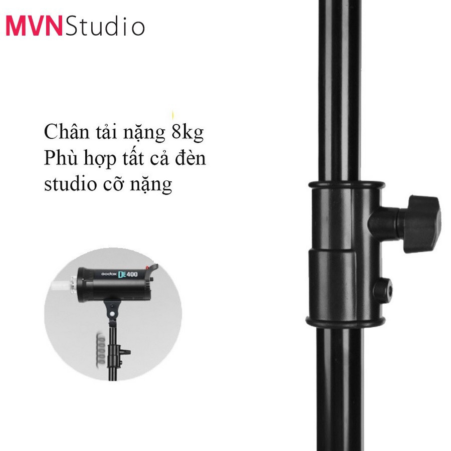 MVN Studio - Chân đèn livestream, studio, flash rời dùng chụp ảnh quay phim chiều cao 2m8 tải trọng 8kg chính hãng Refut