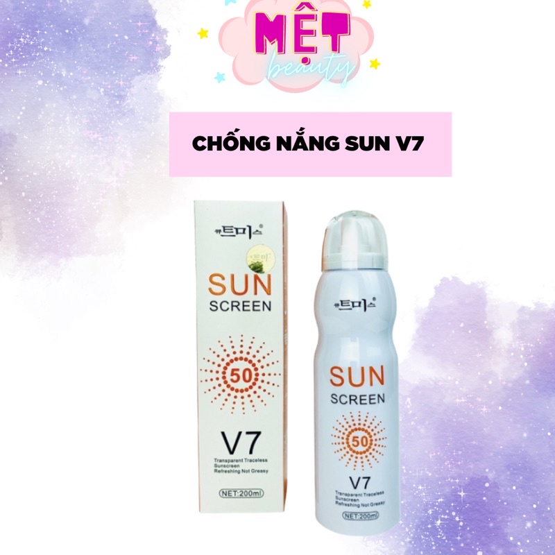 🔰 [GIÁ TỐT] 🔰KEM CHỐNG NẮNG V7 SUN SCREEN SPF50 200ml, TRẮNG DA, NÂNG TONE, CHỐNG NƯỚC, DẠNG XỊT DÙNG CẢ BODY VÀ MẶT