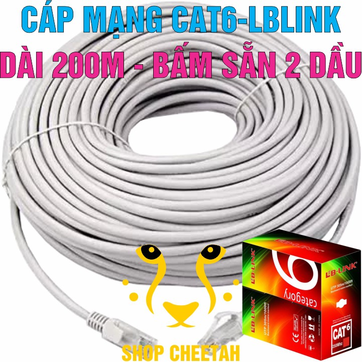 Đoạn dài 200m - Dây cáp mạng Lb-Link Cat6 – Bấm sẵn 2 đầu – Cắt từ cuộn tiêu chuẩn – Chính hãng LB-LINK