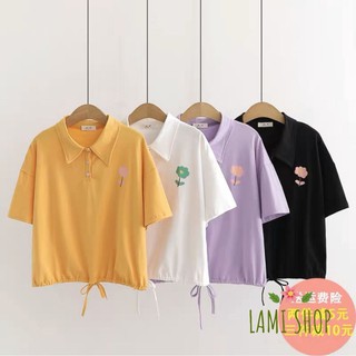 Áo Thun Nữ ❤️FREESHIP❤️ Áo thun croptop nữ polo in hình bông hoa siêu hot có dây rút siêu đẹp