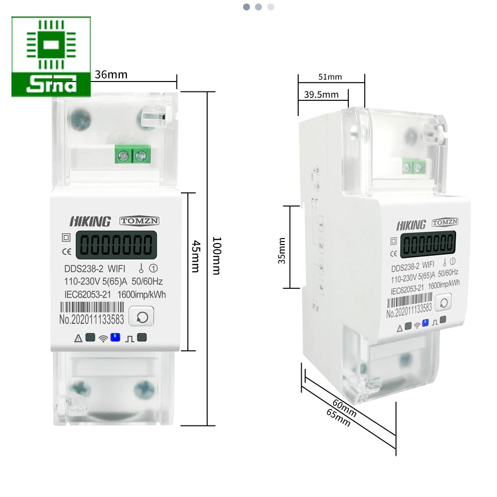 Công tơ điện tử WiFi HIKING DDS238-2 220V 5(65)A đo công suất điện năng tiêu thụ - hẹn giờ, bật tắt từ xa dùng app Smart