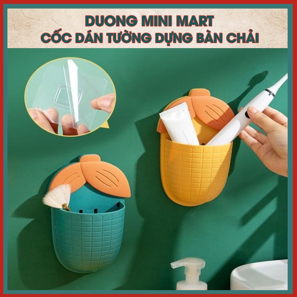 Cốc Dán Tường Đựng Bàn Chải Đánh Răng Có Lỗ Thoát Nước, Cốc Dán Hình Bắp Ngô Đựng Đồ Phòng Tắm