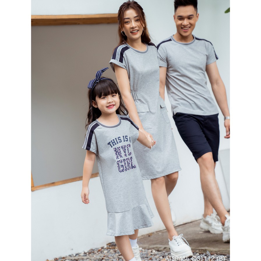 Đầm trẻ em đuôi cá, bo cổ, in chữ &quot;This is a NYC GIRL&quot; Emspo DS4096