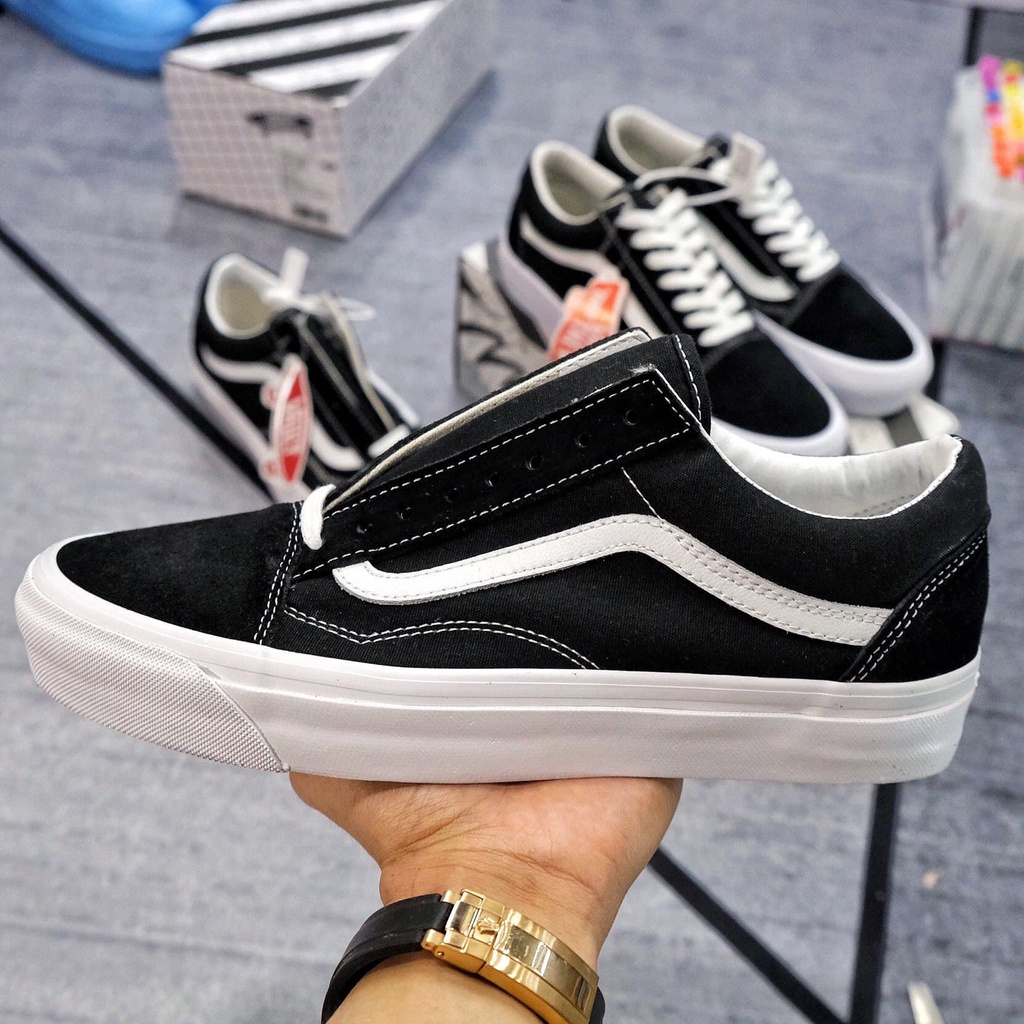 Giày Thể Thao Sneaker, Giày Van Vault Nam Nữ Đen Mũi Da Lộn 11